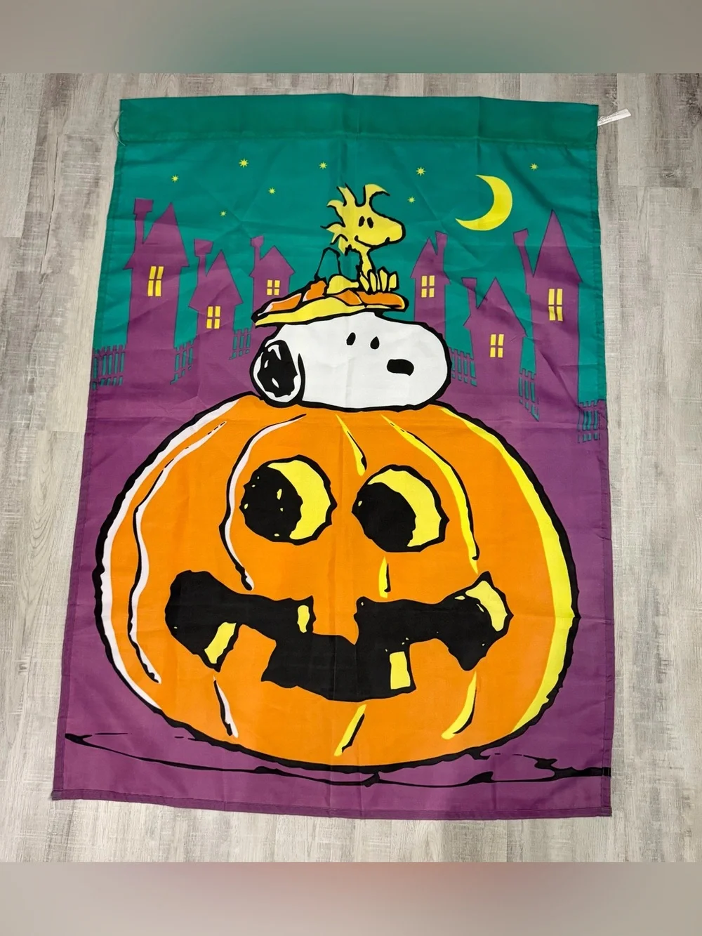 Vintage Snoopy and Woodstock The Great Pumpkin Two Sided Hanging Flag Large